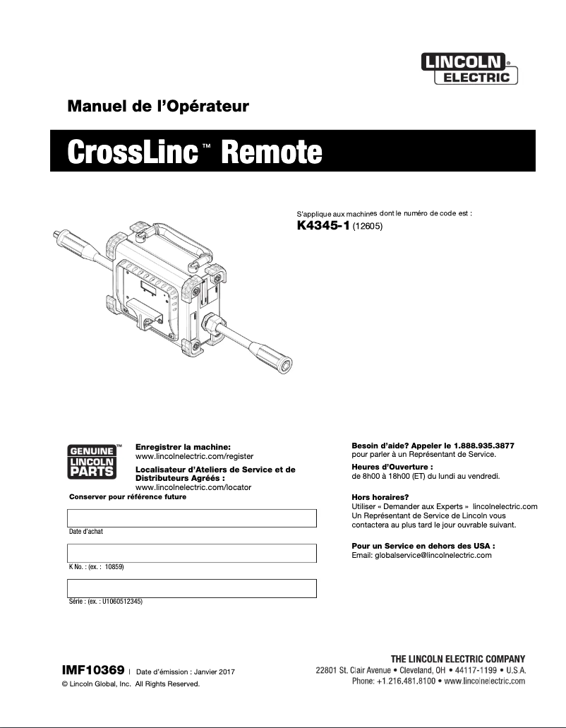Página 1 del manual Manual de usuario Lincoln Electric CrossLinc Remote