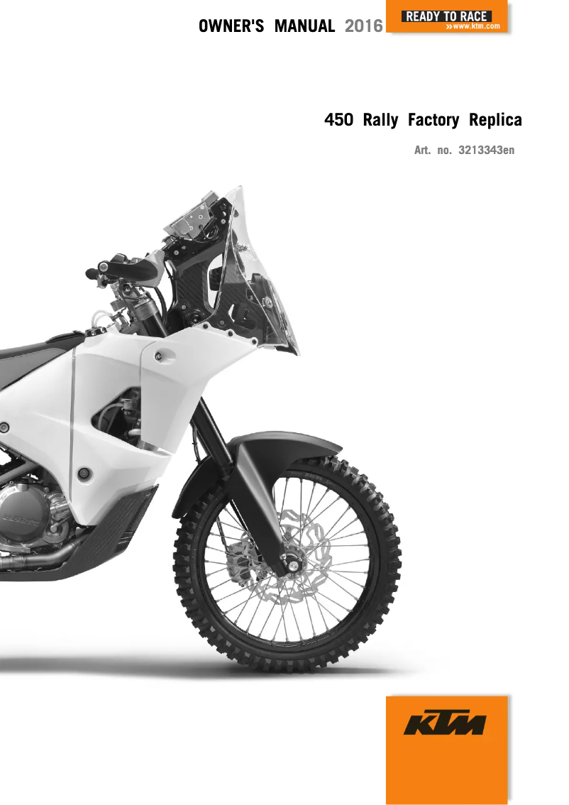 Page 1 de la notice Manuel utilisateur KTM 450 Rally Factory Replica (2016)