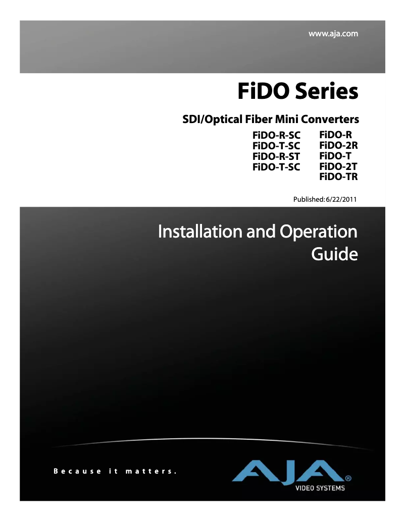 Page 1 de la notice Manuel utilisateur AJA FiDO