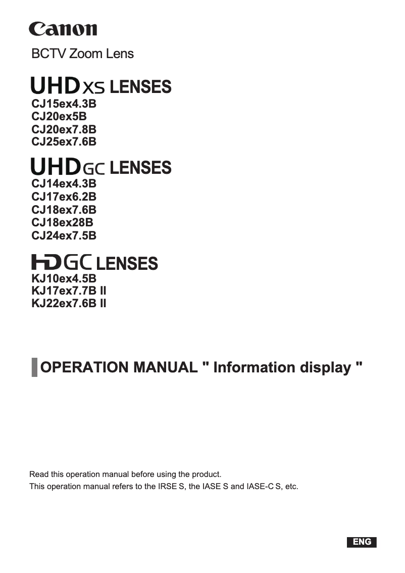 Page 1 de la notice Manuel utilisateur Canon CJ18ex7.6B