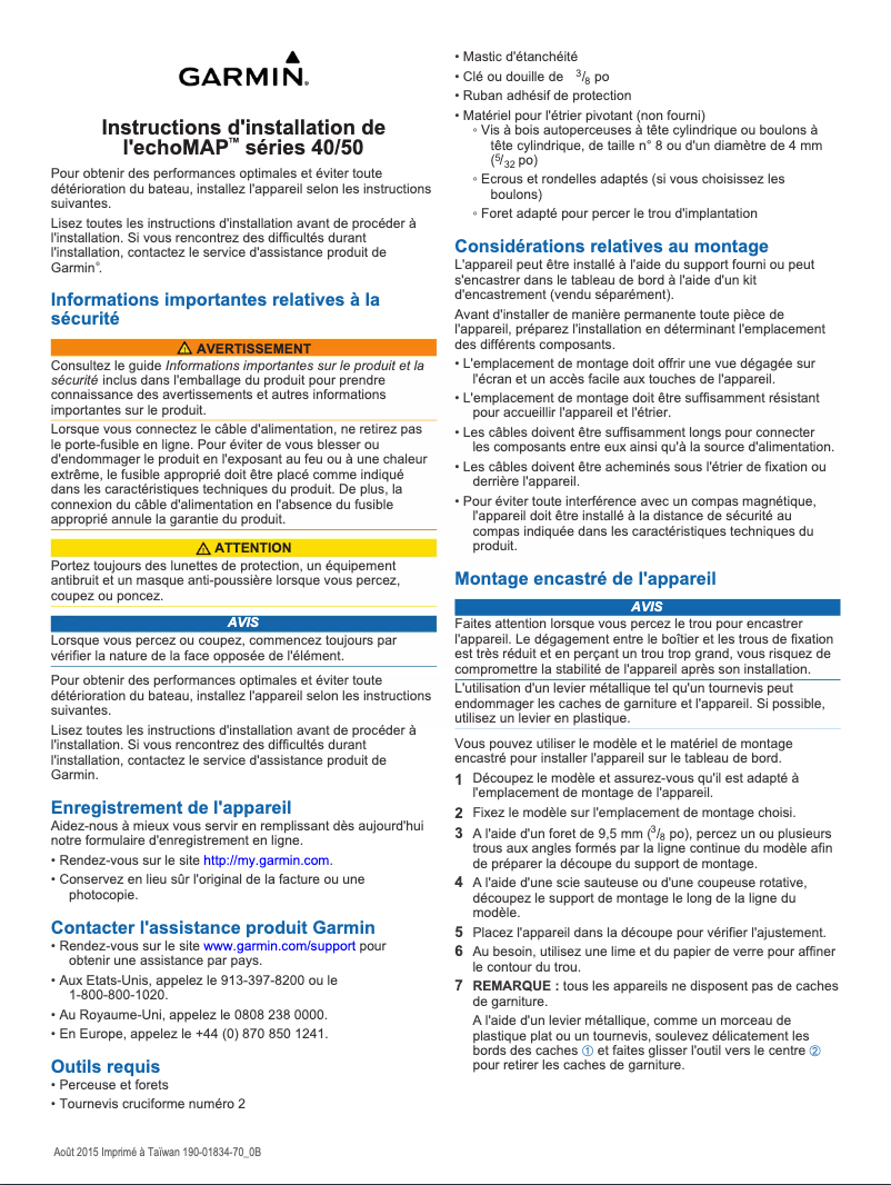 Page 1 de la notice Guide d'installation Garmin EchoMAP 53dv