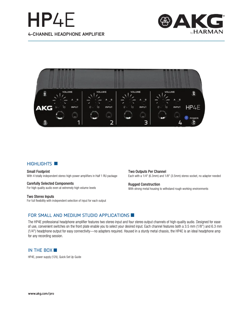 Page 1 de la notice Fiche technique AKG HP4E