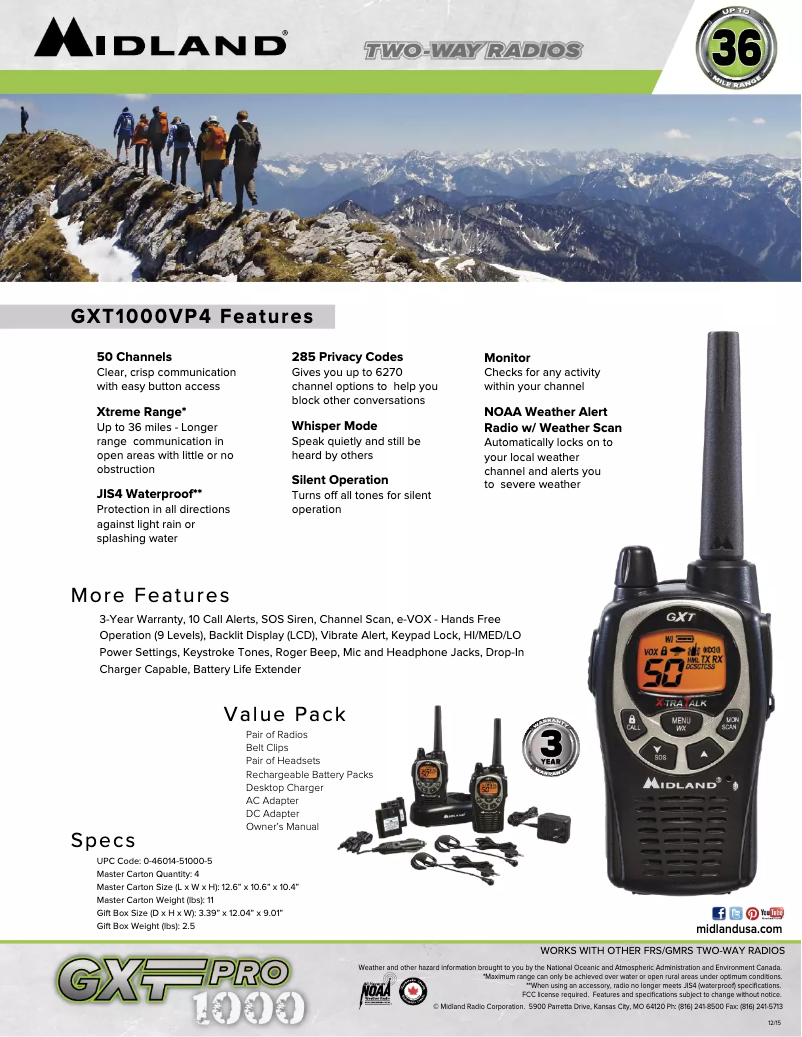 Page 1 de la notice Fiche technique Midland GXT1030VP4