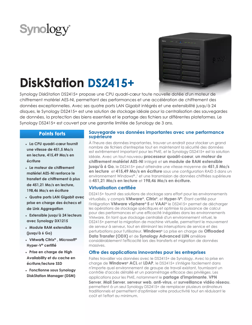 Imagen de la primera página del manual del dispositivo DiskStation DS2415+