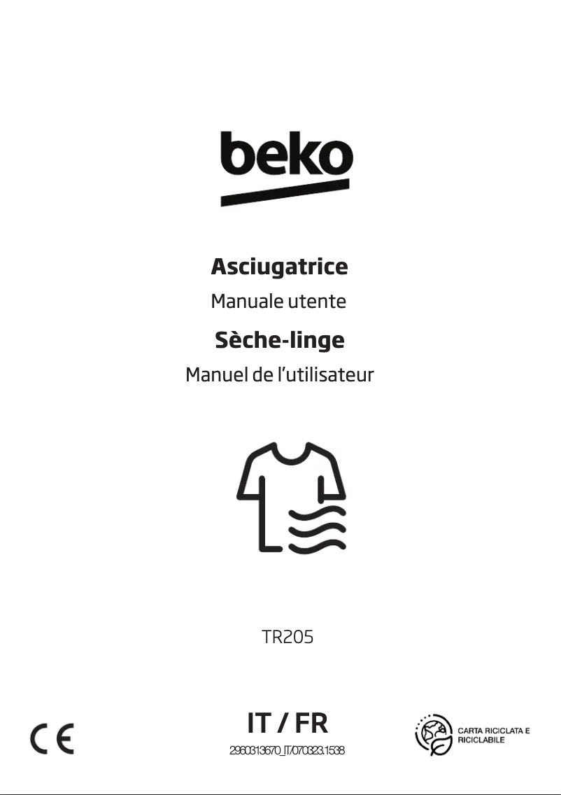 Page 1 de la notice Manuel utilisateur Beko TR205
