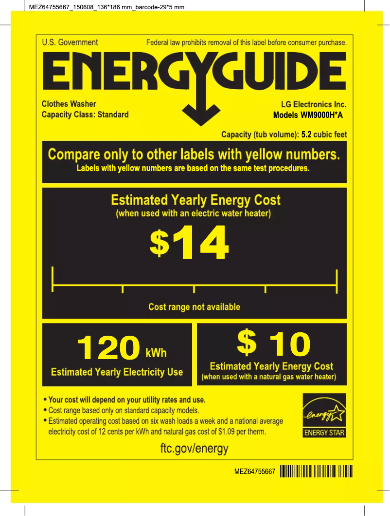 Página 1 del manual Etiqueta energética LG WM9000HA