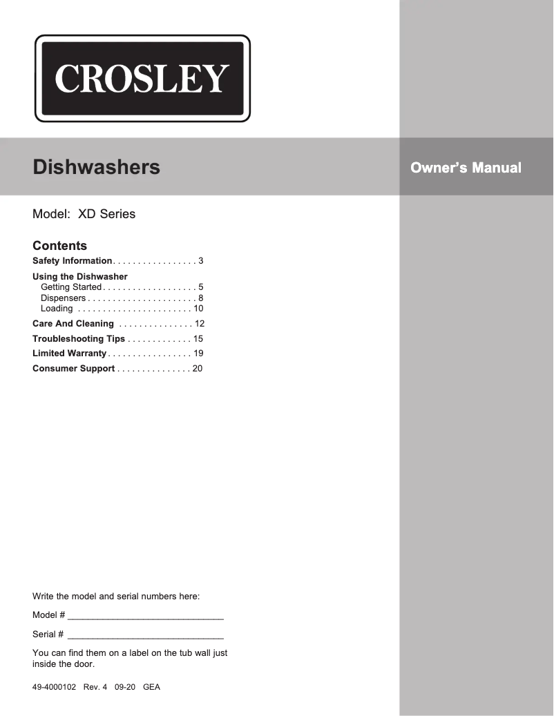 Page 1 de la notice Guide d'installation Crosley XDF250PGRWW