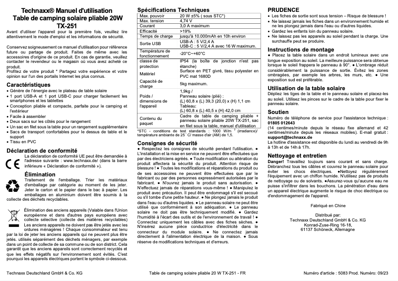 Page 1 de la notice Manuel utilisateur Technaxx TX-251