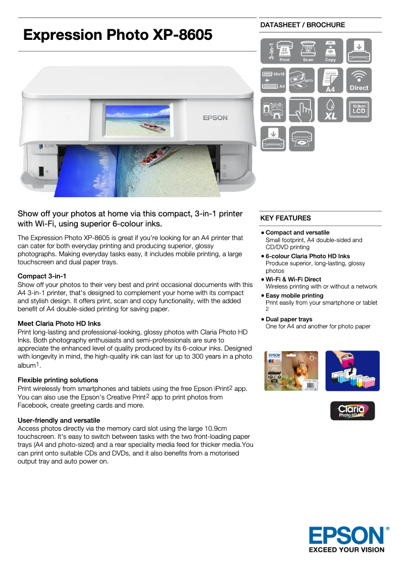 Page 1 de la notice Manuel utilisateur Epson Expression Photo XP-8605