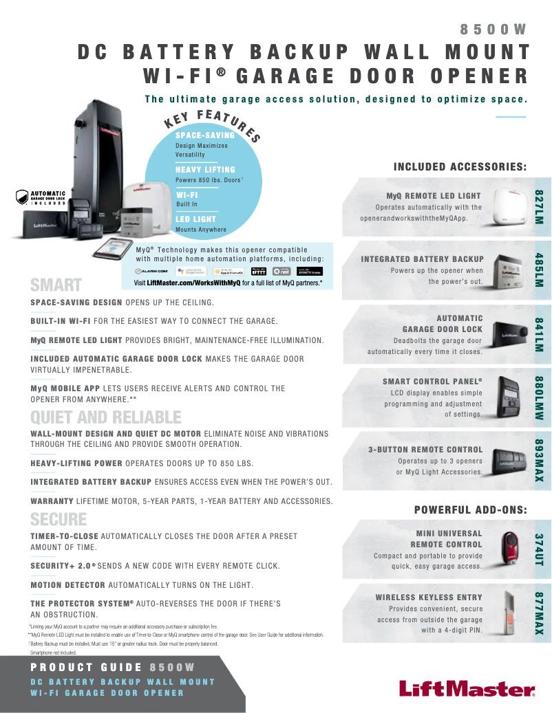 Page n°1 - Fiche technique LiftMaster 8500W