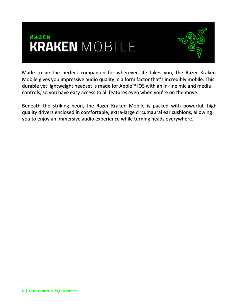 Page 1 de la notice Manuel utilisateur Razer Kraken Mobile