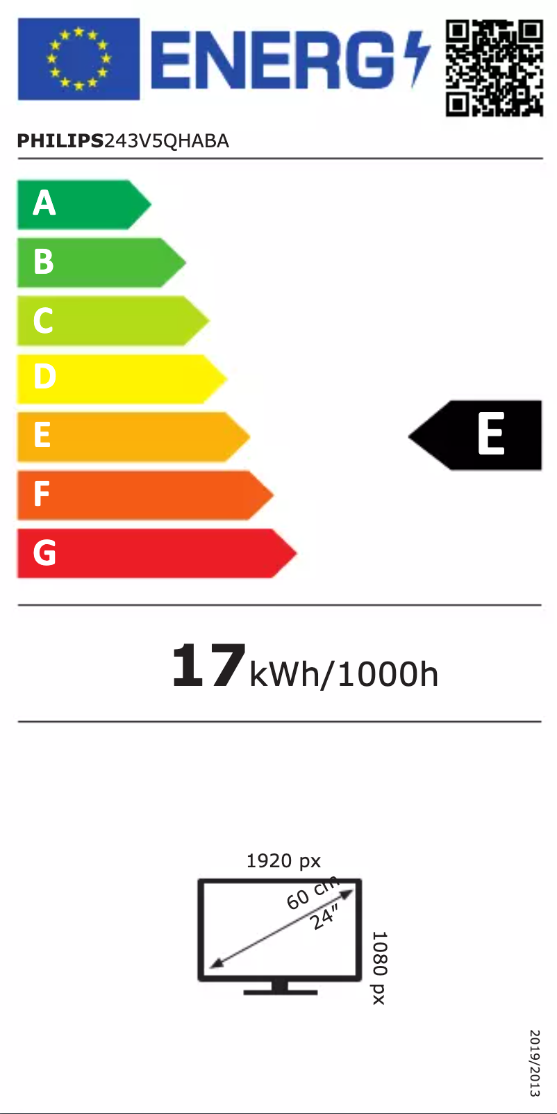Page 1 de la notice Label énergétique Philips V Line 243V5QHABA