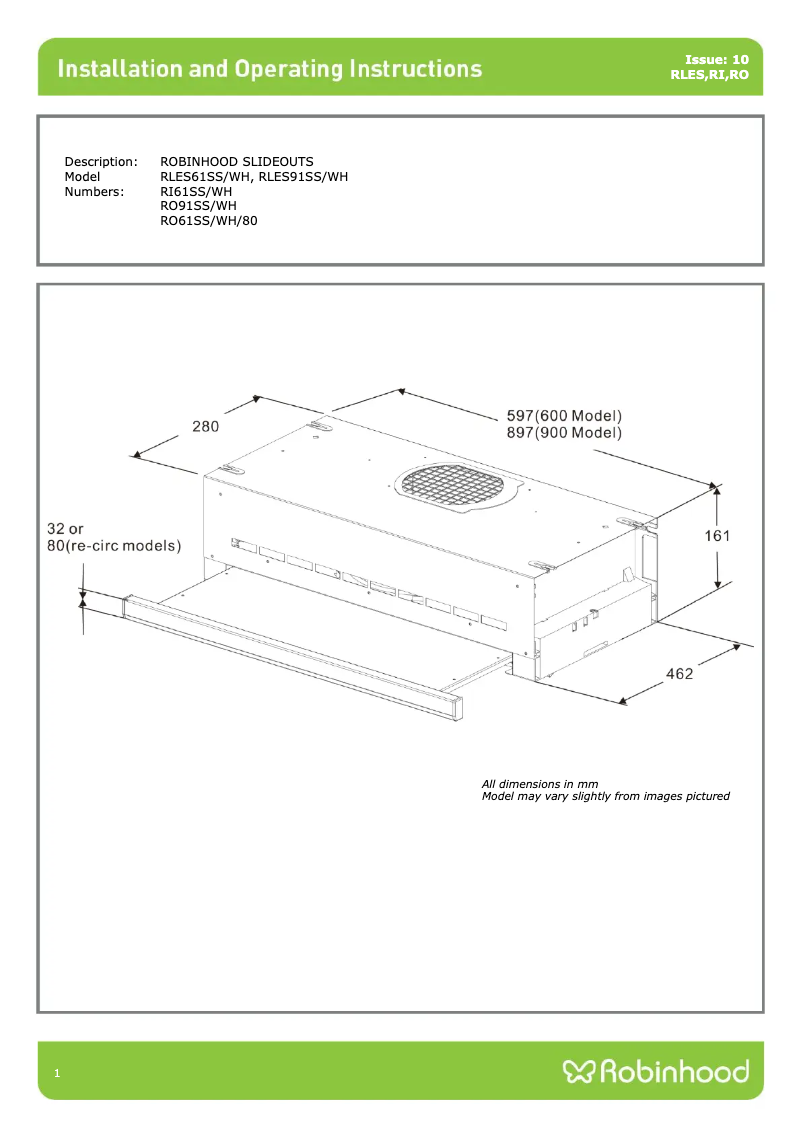 Page n°1 - Guide d'installation Robinhood RO61SS/WH/80