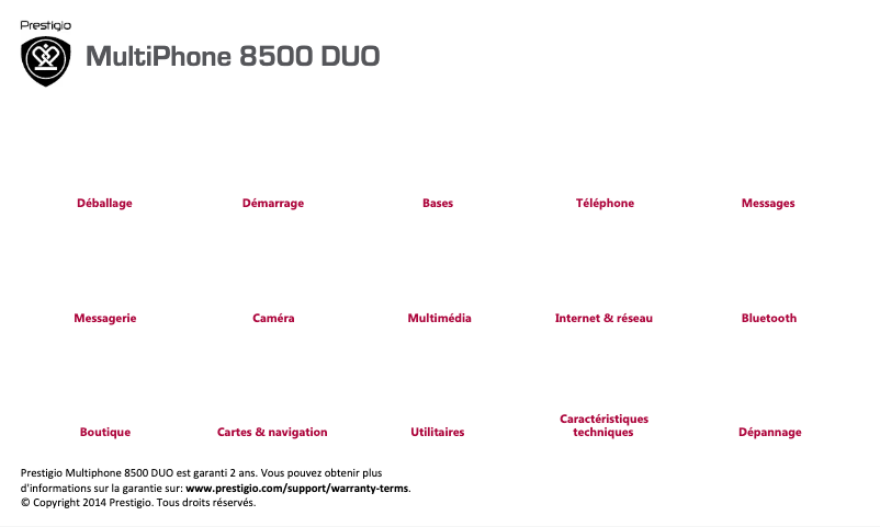 Page 1 de la notice Mode d'emploi Prestigio MultiPhone 8500 Duo