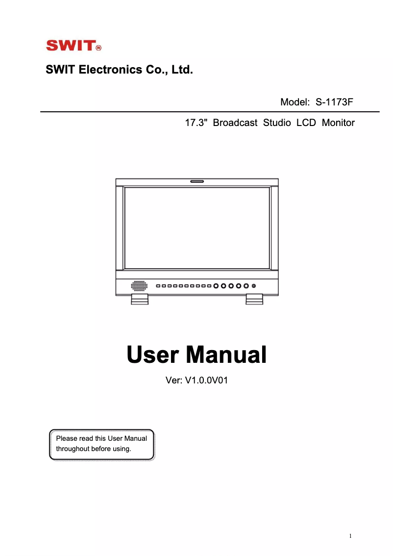 Page 1 of the manual User Manual SWIT S-1173