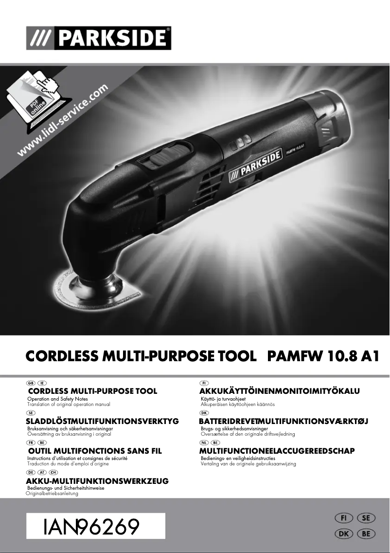 Page n°1 - Manuel utilisateur Parkside PAMFW 10.8 A1