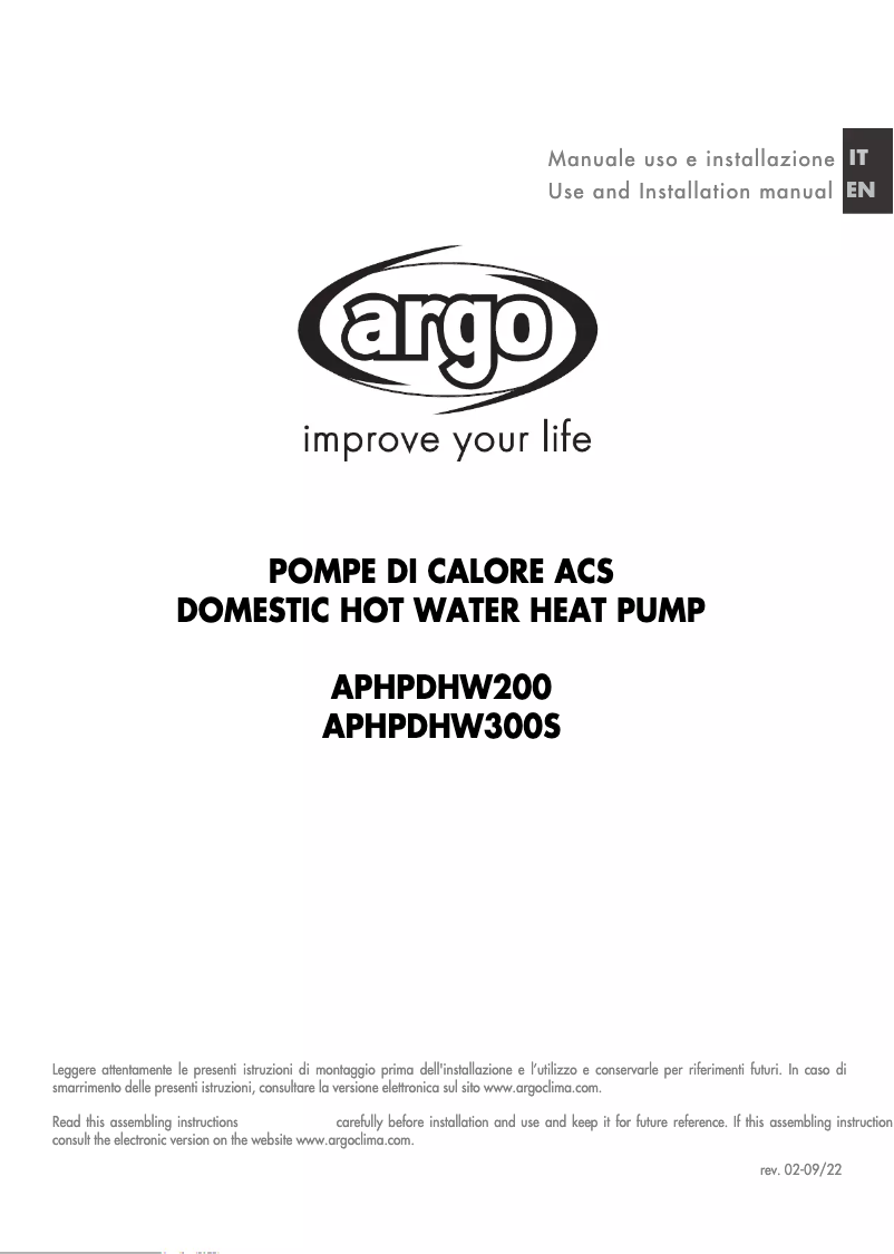 Image de la première page du manuel de l'appareil APHPDHW200