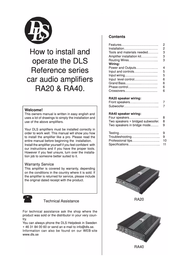 Page n°1 - Manuel utilisateur DLS RA40