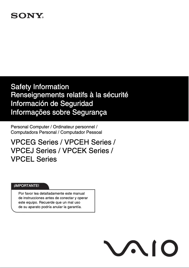Image de la première page du manuel de l'appareil Vaio VPCEH3EGX