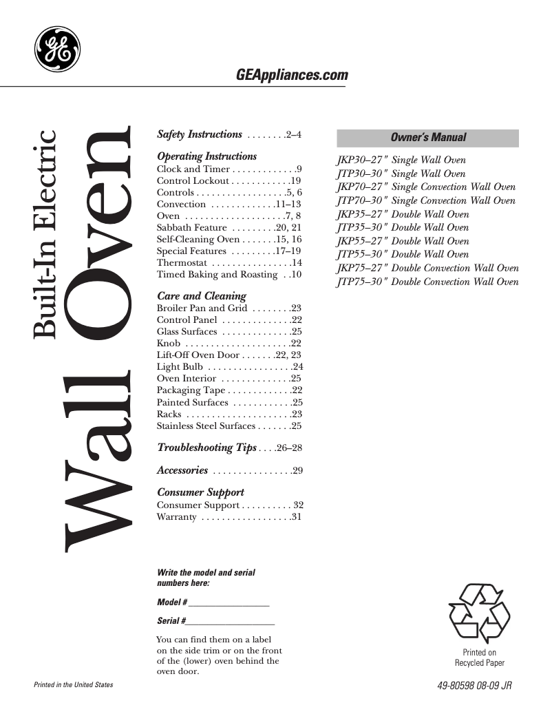 Imagen de la primera página del manual del dispositivo JTP35WMWW