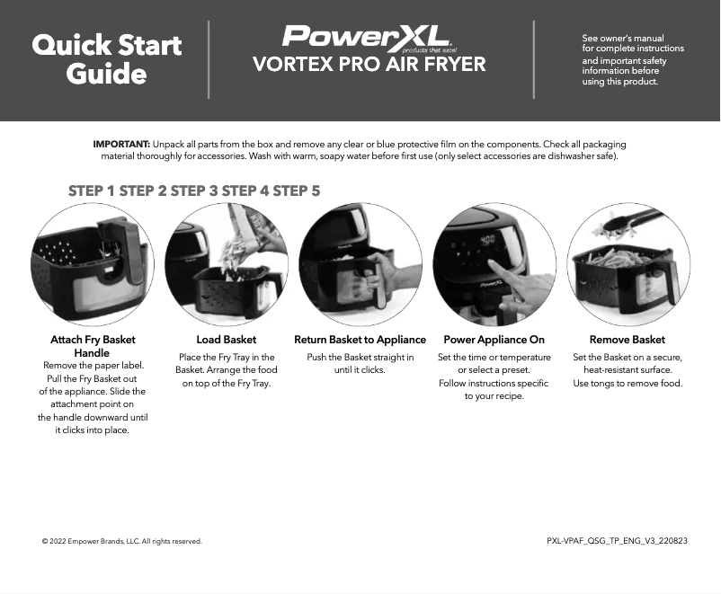 Page n°1 - Guide de démarrage rapide PowerXL Vortex Pro Air Fryer AF-E6001-L