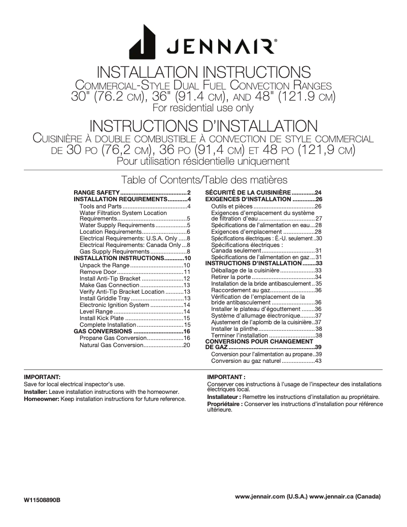 Page n°1 - Guide d'installation Jenn-Air JDRP748HL