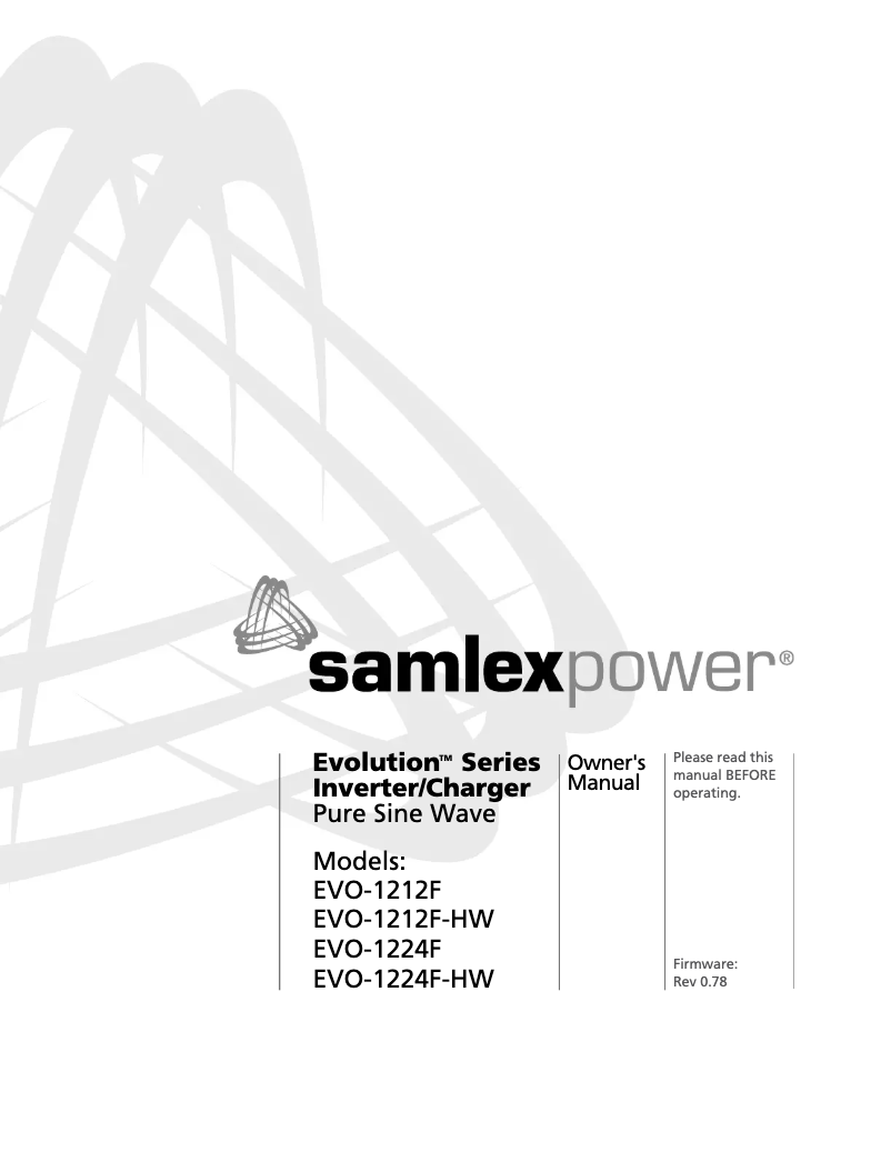 Page 1 de la notice Manuel utilisateur Samlex EVO-1212F