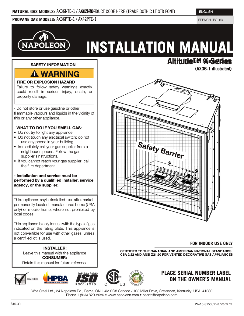 Página 1 del manual Manual de usuario Napoleon Altitude X 36