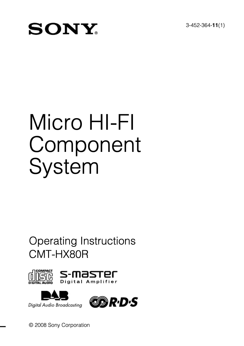 Page 1 de la notice Manuel utilisateur Sony CMT-HX80R