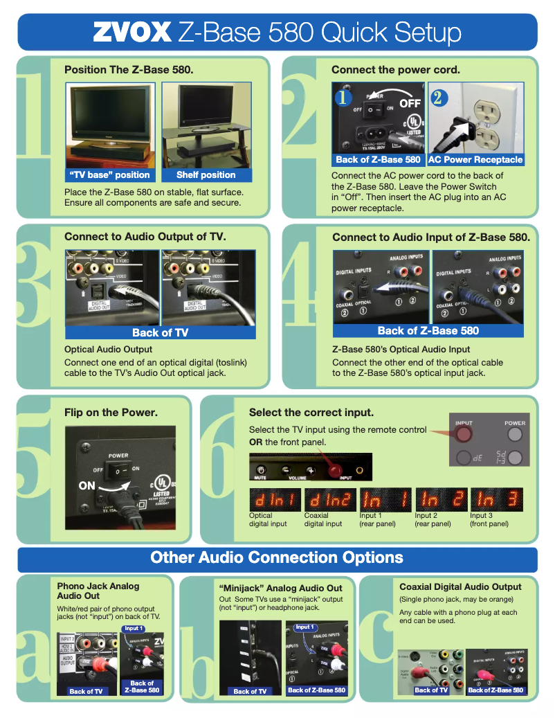 Página 1 del manual Manual de usuario Zvox Z-Base 580