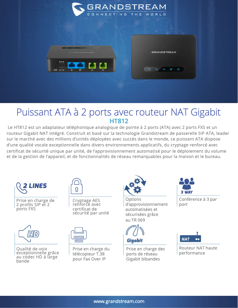 Page 1 de la notice Fiche technique Grandstream HT812