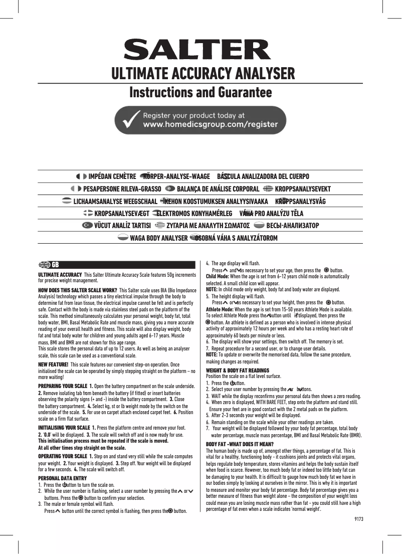 Page 1 de la notice Manuel utilisateur Salter 9173 BK3R