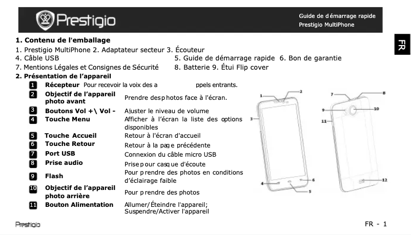Page 1 de la notice Mode d'emploi Prestigio MultiPhone 5307 DUO