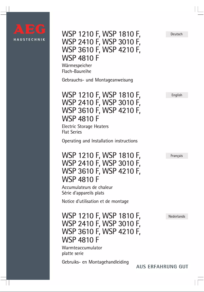 Page 1 de la notice Manuel utilisateur AEG WSP 2410 F
