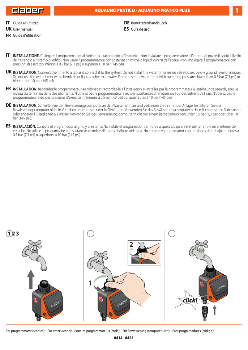 Page 1 de la notice Manuel utilisateur Claber Pratico 8428