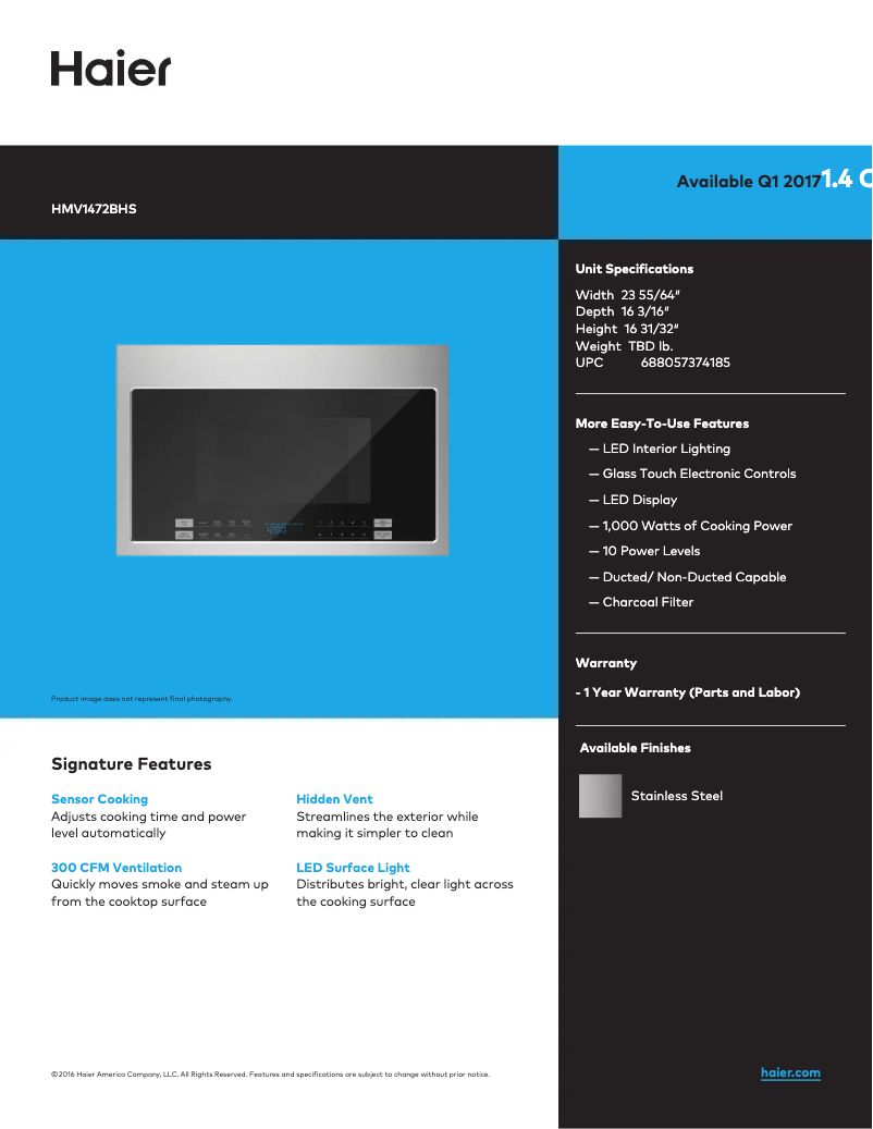 Image de la première page du manuel de l'appareil HMV1472BHS