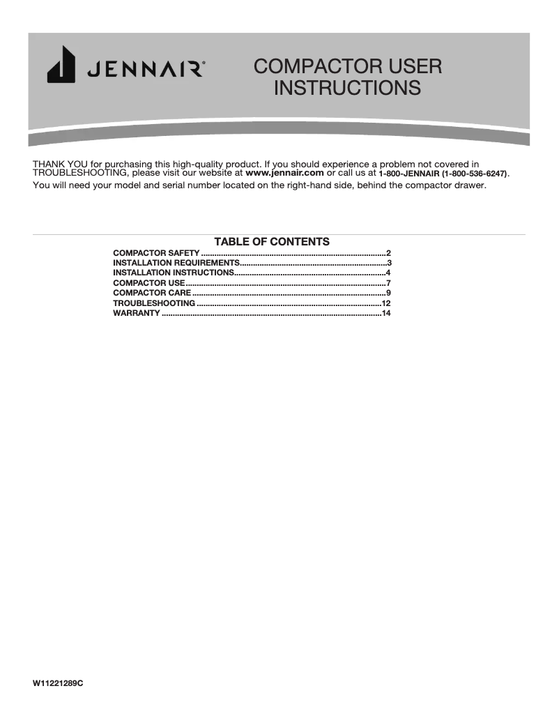 Page 1 de la notice Manuel utilisateur Jenn-Air TC607X