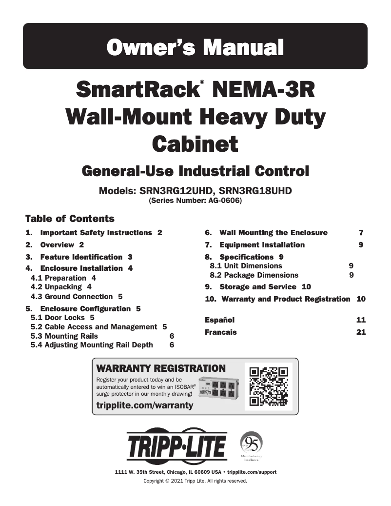 Page 1 de la notice Manuel utilisateur Tripp Lite SRN3RG12UHD
