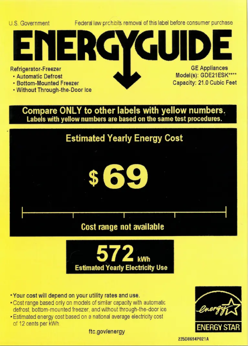 Page 1 de la notice Label énergétique GE GDE21EMKES