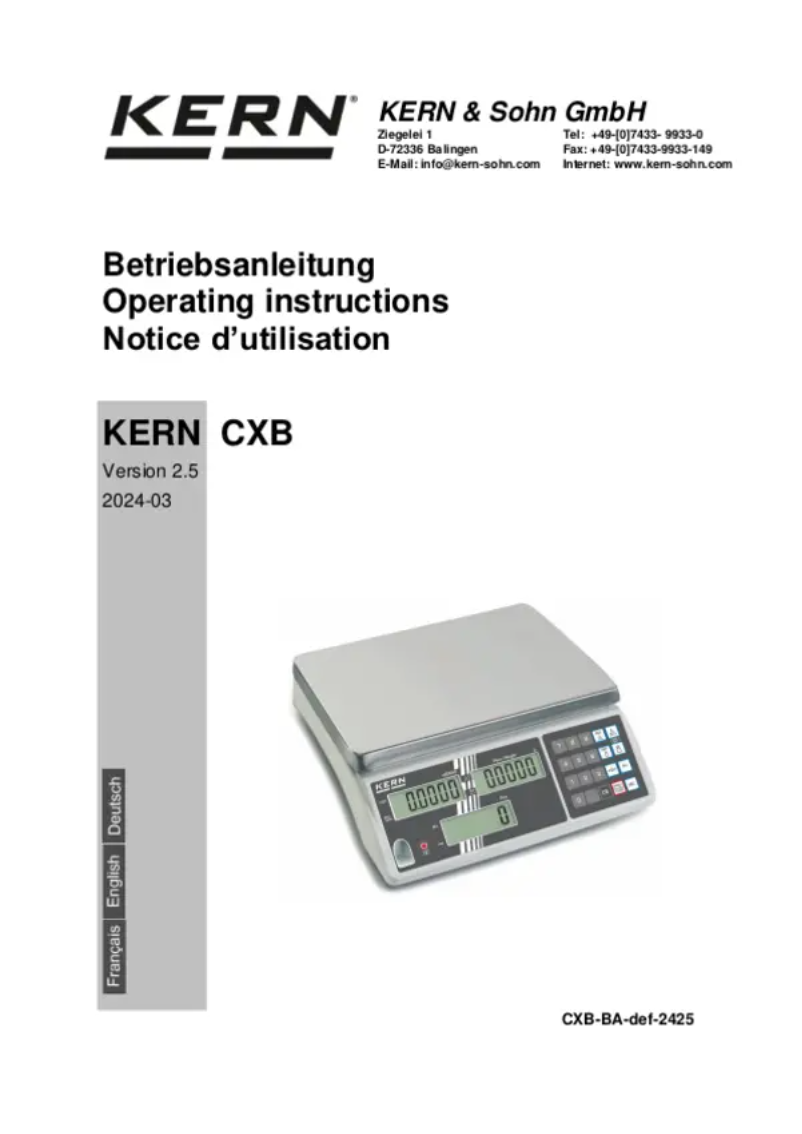 Page n°1 - Manuel utilisateur Kern CXB 15K5NM