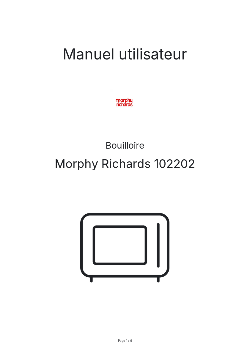 Page n°1 - Manuel utilisateur Morphy Richards 102202