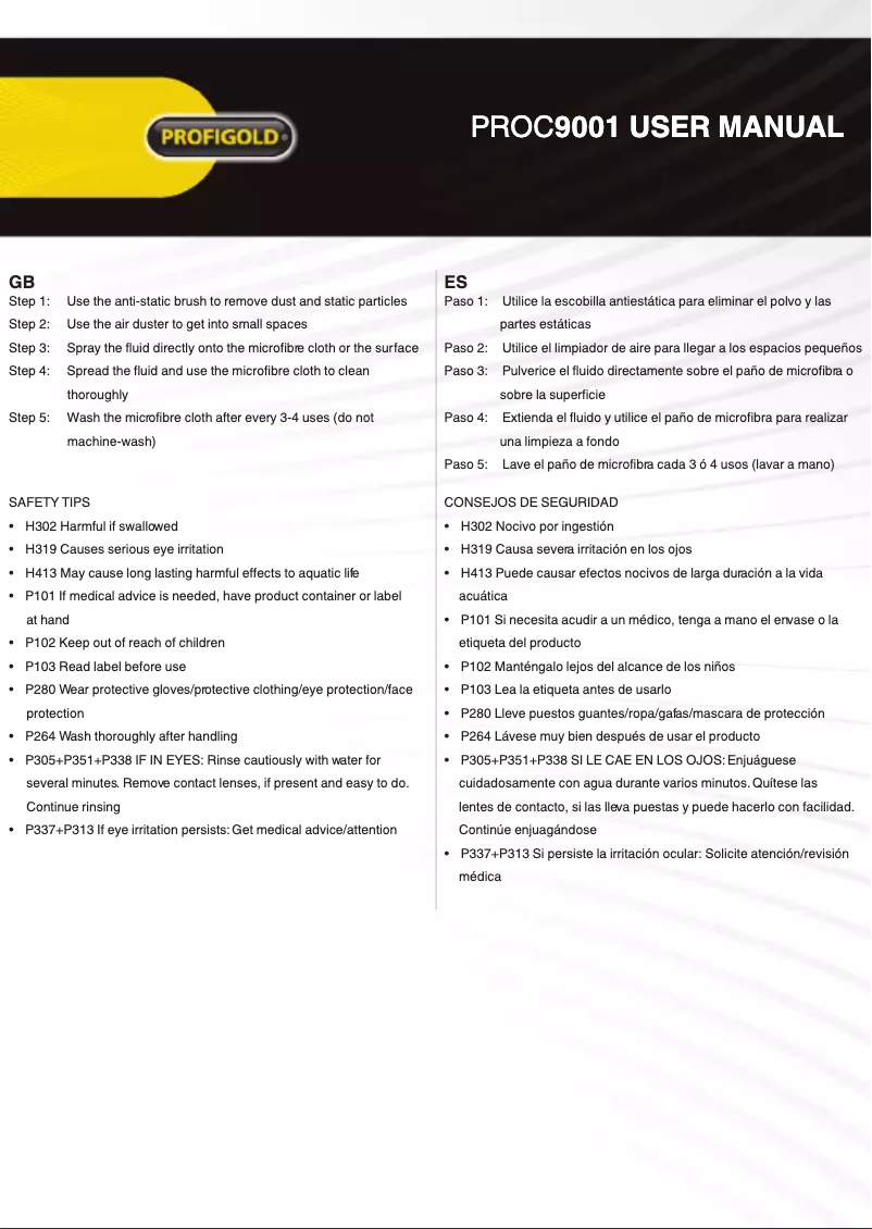 Page n°1 - Manuel utilisateur Profigold PROC9001