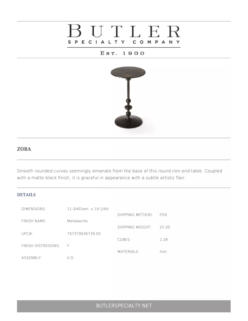 Page 1 de la notice Manuel utilisateur Butler Zora