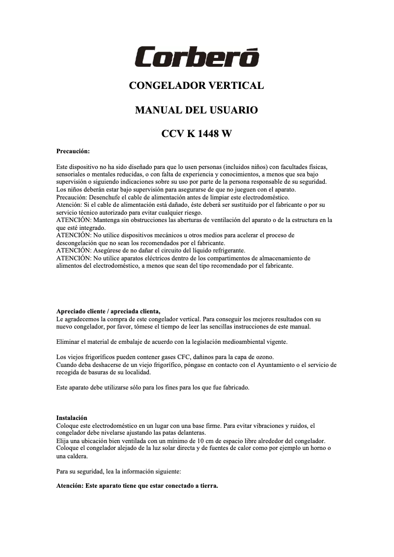 Page n°1 - Manuel utilisateur Corbero CCVK1448W