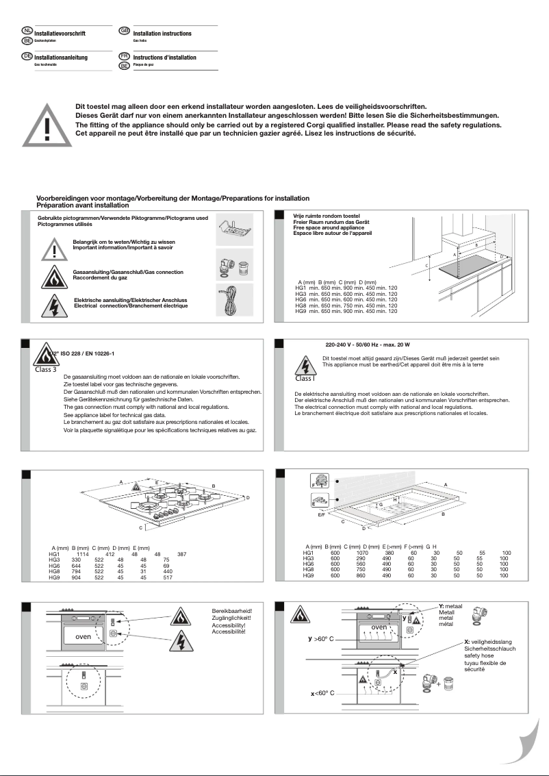 Page n°1 - Guide d'installation Atag HG6111WA1E