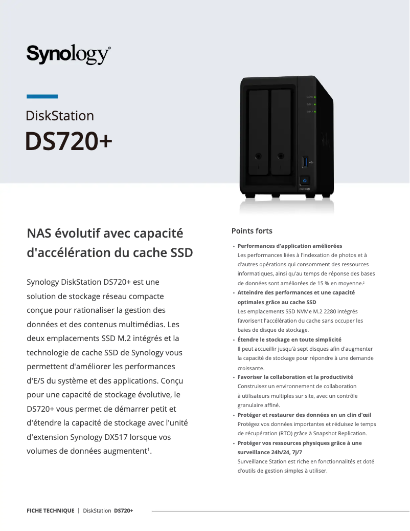 Page 1 de la notice Fiche technique Synology DiskStation DS720+