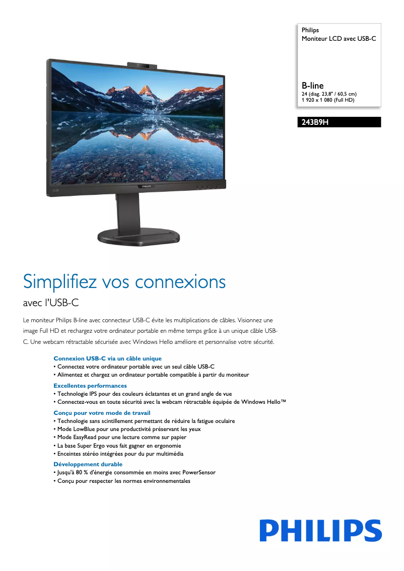 Page n°1 - Fiche technique Philips 243B9H
