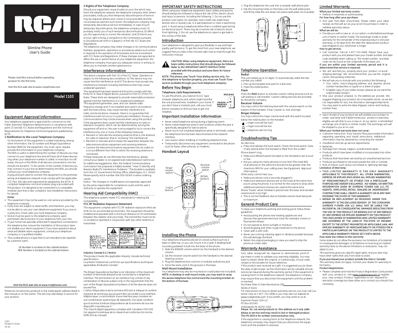 Page 1 of the manual User Manual RCA 1103-1WTGA
