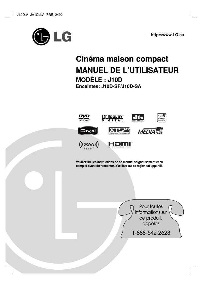 Page 1 de la notice Manuel utilisateur LG J10D