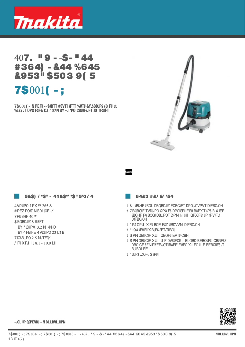Page 1 de la notice Fiche technique Makita VC001GLZ